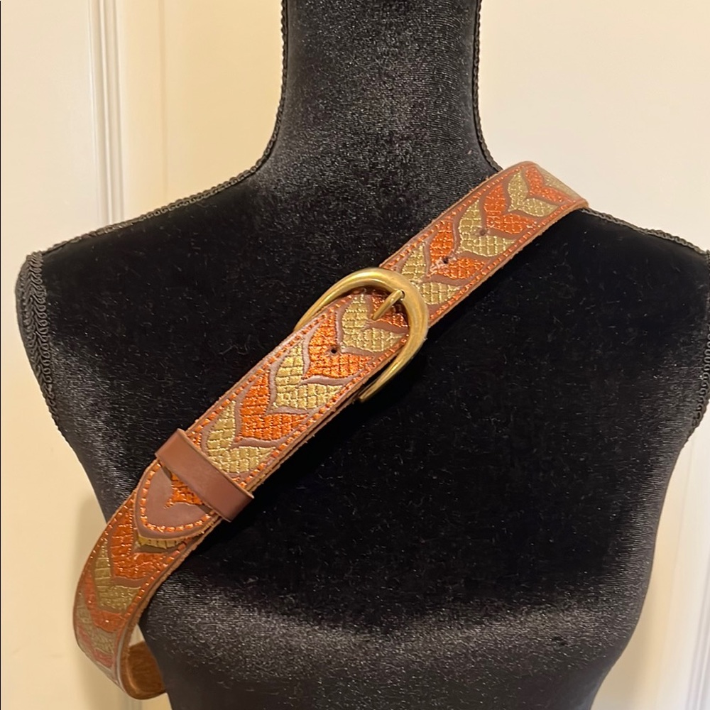 Lucky Brand Brown and Gold Belt with Southwestern Design